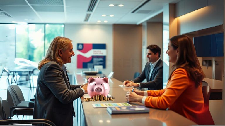 Man switching banks with a piggy bank on his desk