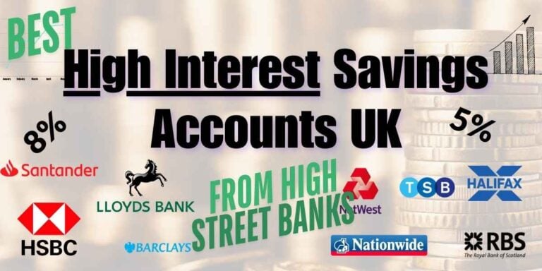 Text graphic displaying the article title: High Interest Savings Accounts UK High Street Banks