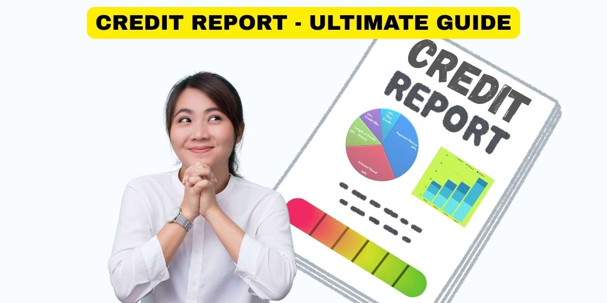 Infographic of a Credit Report Document next to a woman with hopeful look